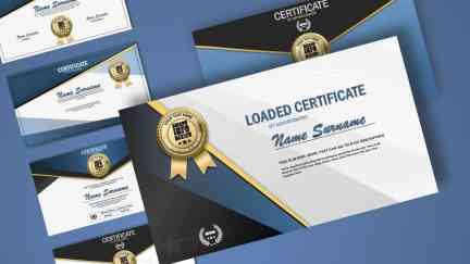 A collage of presentation slides from Loaded Certificate PowerPoint Template