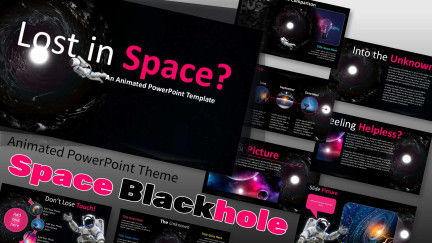 A collage of presentation slides from Lost in Space - Blackhole in Space PowerPoint Theme