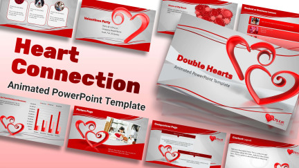 A collage of presentation slides from Love Connection PowerPoint Heart Theme
