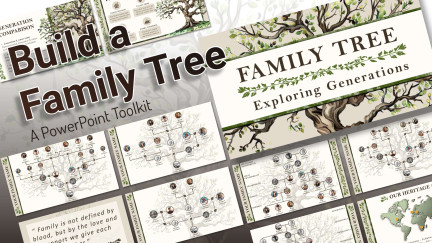 A collage of presentation slides from Make a Family Tree PowerPoint Toolkit
