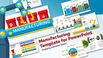 A collage of presentation slides from Manufacturing Theme Template for PowerPoint