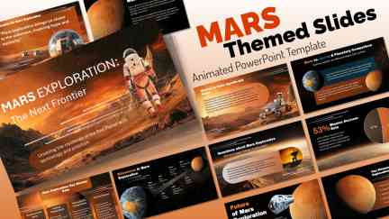 A collage of presentation slides from Mars Exploration PowerPoint Theme