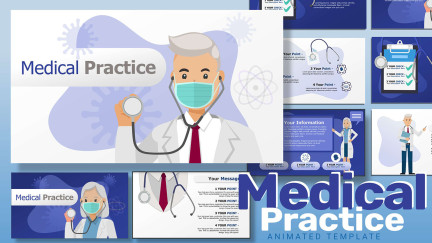 A collage of presentation slides from Medical Practice PowerPoint Template