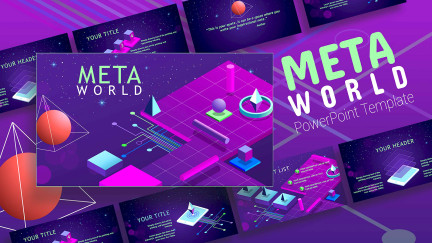 A collage of presentation slides from Meta World PowerPoint Template
