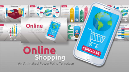 A collage of presentation slides from Mobile Online Shopping PowerPoint Theme