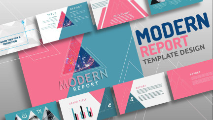 A collage of presentation slides from Modern Report PowerPoint Template