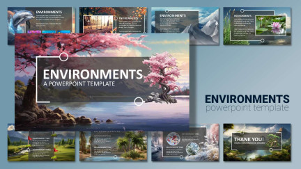 A collage of presentation slides from Nature's Environment PowerPoint Landscape Theme