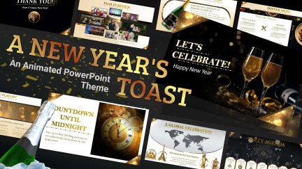 A collage of presentation slides from New Year's Celebration Toast PowerPoint Theme
