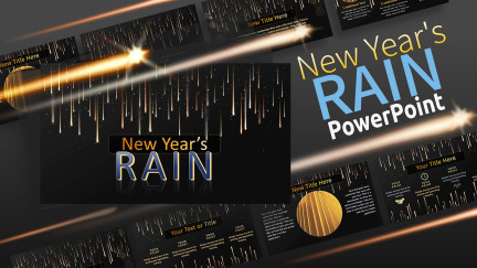 A collage of presentation slides from New Year's Rain PowerPoint Template