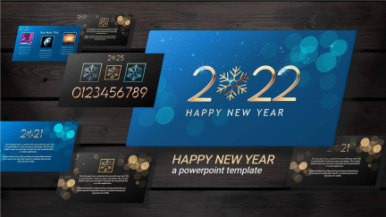 A collage of presentation slides from New Years Blues PowerPoint Template