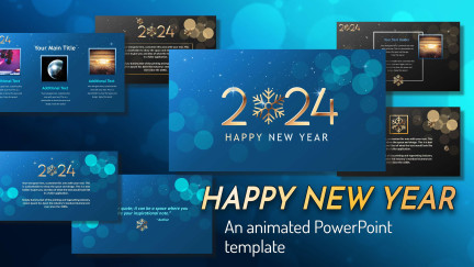 A collage of presentation slides from New Years Blues PowerPoint Theme