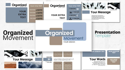 A collage of presentation slides from Organized Movement PowerPoint Template