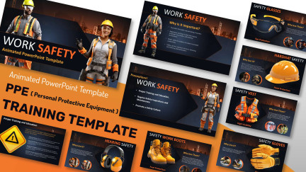 A collage of presentation slides from PPE PowerPoint Training Template