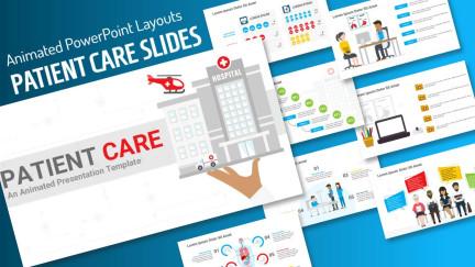 A collage of presentation slides from Hospital Patient Care PowerPoint Design Template