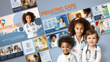 A collage of presentation slides from Pediatric Care PowerPoint Theme