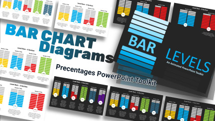 A collage of presentation slides from Percentage Bar Chart Diagrams PowerPoint Toolkit