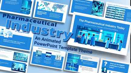 A collage of presentation slides from Pharmaceutical Themed PowerPoint Slides