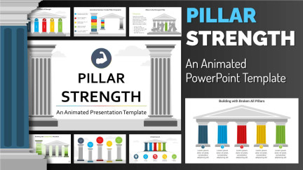 A collage of presentation slides from Pillars PowerPoint Toolkit