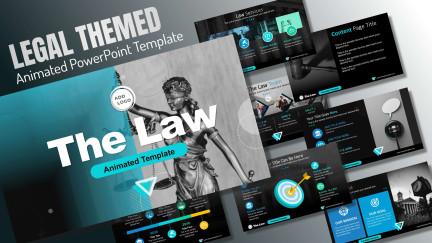A collage of presentation slides from PowerPoint Law Photo Template