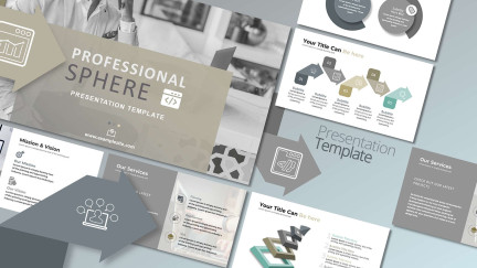 A collage of presentation slides from Professional Sphere PowerPoint Template