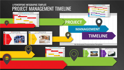 A collage of presentation slides from Project Management Timeline Gantt PowerPoint Template