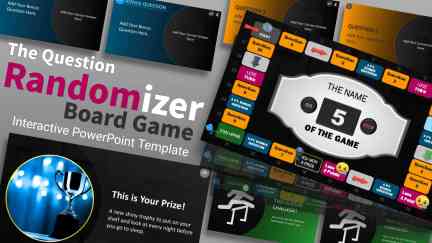 A collage of presentation slides from Question Randomizer - Board Game PowerPoint Template