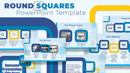 A collage of presentation slides from Round Square PowerPoint Template