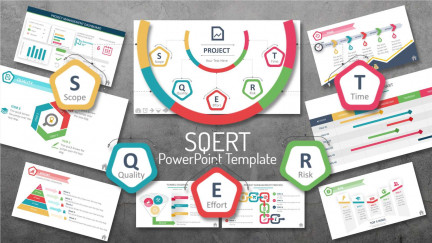 A preview layout displaying many of the slides from PresenterMedia's SQUERT project management template for PowerPoint.