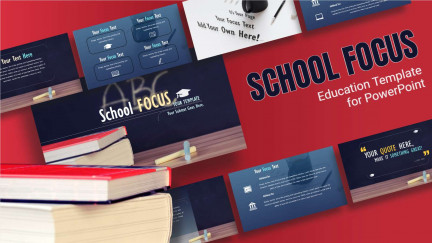 A collage of presentation slides from School Focus PowerPoint Template