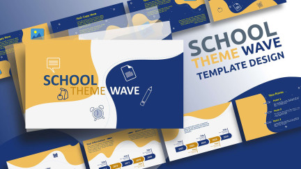 A collage of presentation slides from School Theme Wave Education PowerPoint