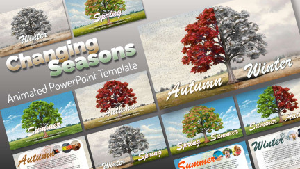 A collage of presentation slides from Seasonal PowerPoint Template - A Cycle of Change