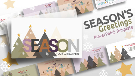 A collage of presentation slides from Seasons Greetings PowerPoint Theme