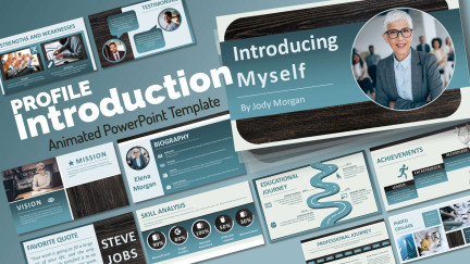 A collage of presentation slides from Self Introduction Profile PowerPoint Theme