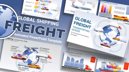 A collage of presentation slides from Shipping Goods  PowerPoint Template