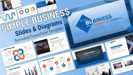 A collage of presentation slides from Simple Business - PowerPoint Slides & Diagrams