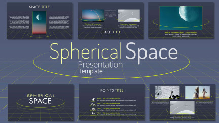 A collage of presentation slides from Spherical Space PowerPoint Template