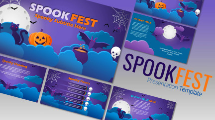 A collage of presentation slides from Spookfest PowerPoint Template