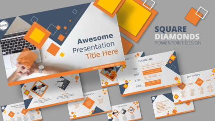 A collage of presentation slides from Square Diamonds PowerPoint Design Template
