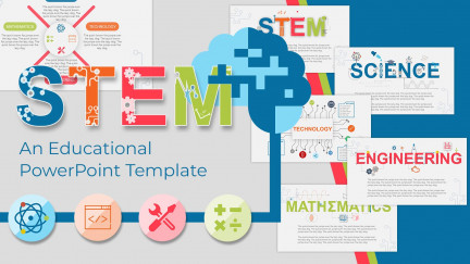 A collage of presentation slides from Stem Education PowerPoint Template