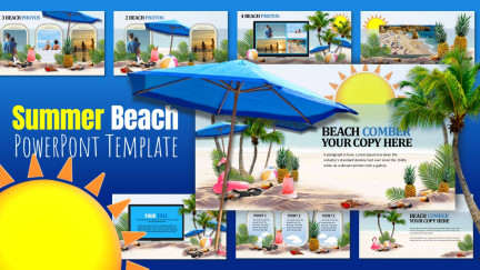 A collage of presentation slides from Summer Beach Themed Template for PowerPoint