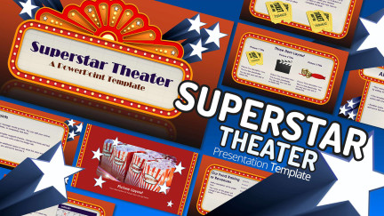 A collage of presentation slides from Superstar Theater PowerPoint Theme