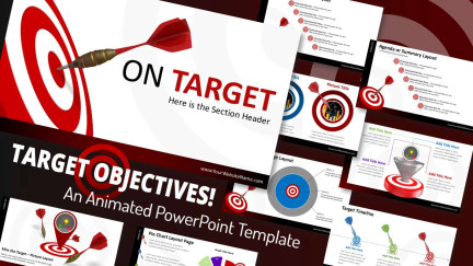 A collage of presentation slides from Target Objectives PowerPoint Slide Template