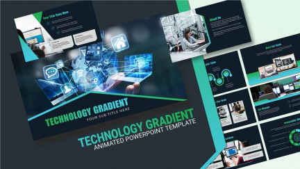 A collage of presentation slides from Technology Gradient PowerPoint Template