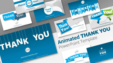 A collage of presentation slides from Thank You PowerPoint Slides Toolkit