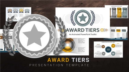 A collage of presentation slides from Tier Level & Award PowerPoint Toolkit Template