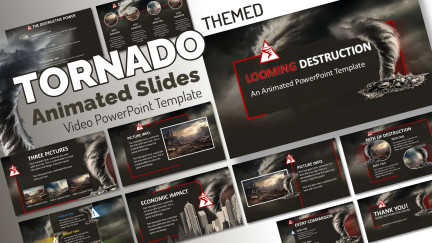 A collage of presentation slides from Tornado PowerPoint Theme Template