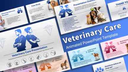 A collage of presentation slides from Veterinary Care PowerPoint Template