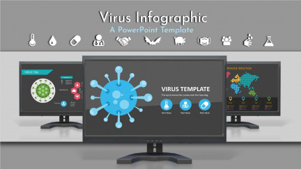 A collage of presentation slides from Virus Infographic Template For Powerpoint PowerPoint Template