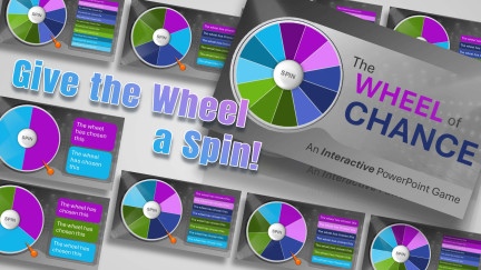 A collage of presentation slides from Wheel of Chance & Fortune: PowerPoint Game