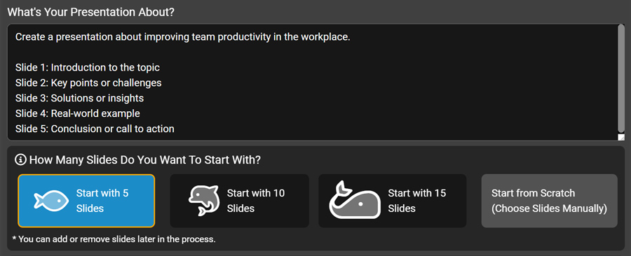 AI Presentation Wizard filled-out example